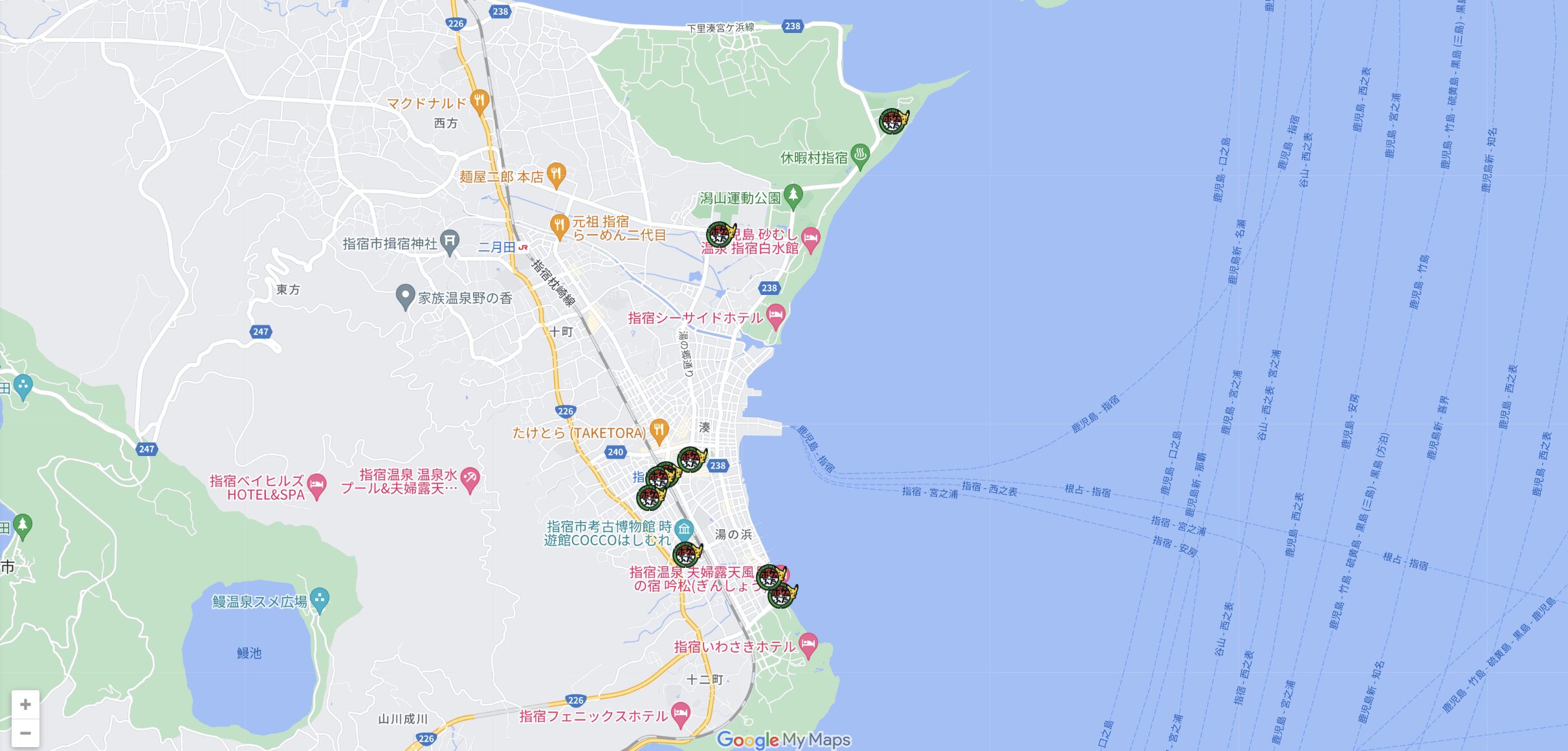 鹿児島県のポケふたの位置(グーグルマップ)