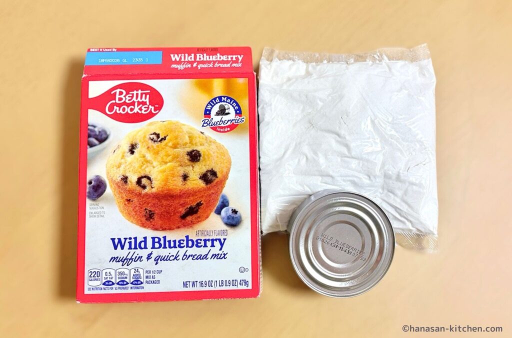ベティクロッカーのブルーベリーマフィンミックスのミックスと缶と箱