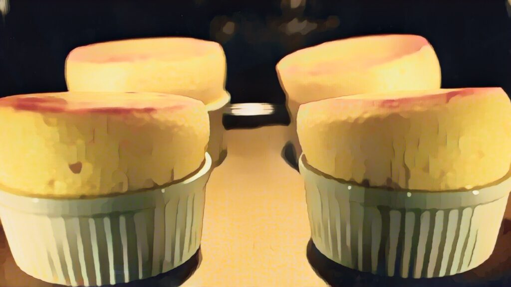 オーブンでスフレを焼く様子